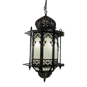 Vintage Moorish Octagonal Metal + Glass Lantern