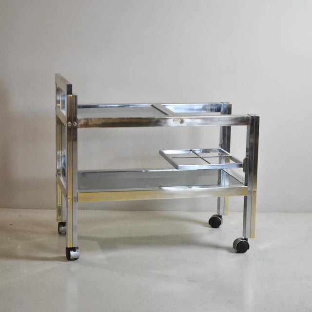 Metal Brass and Steel, Smoked Glass Shelves Liqueurs Bottle Trolley, 1970s For Sale - Image 7 of 9