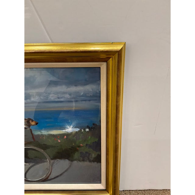 Soicher Marin - Alan Kingsbury Moonlighting on Tresco Giclee Framed. Gold frame, man and dog on a bike by the coast....