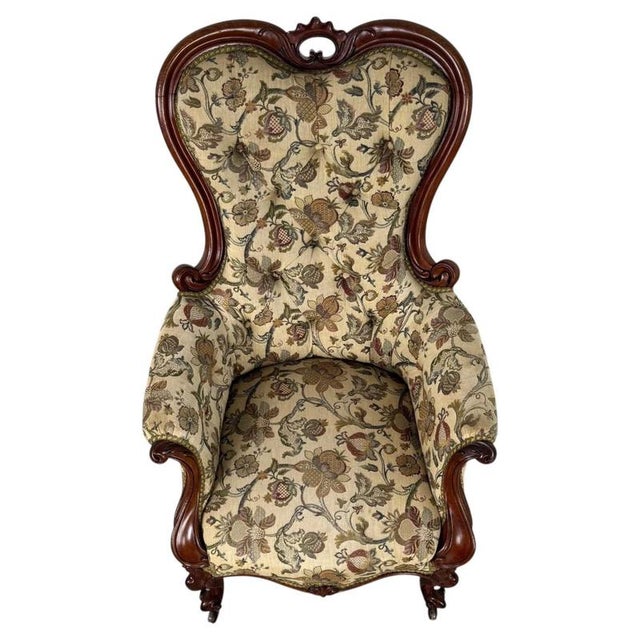 19th Century English Walnut Button-Back Armchair For Sale - Image 3 of 13