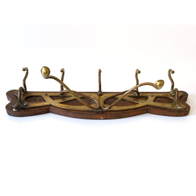 Gold Art Nouveau Brass and Wood Coat Rack or Hanger, Germany, 1900s For Sale - Image 8 of 18