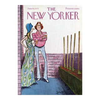 1975 Vintage New Yorker Cover, June 16 (Charles Saxon), Original New Yorker Magazine Cover, City Garden For Sale
