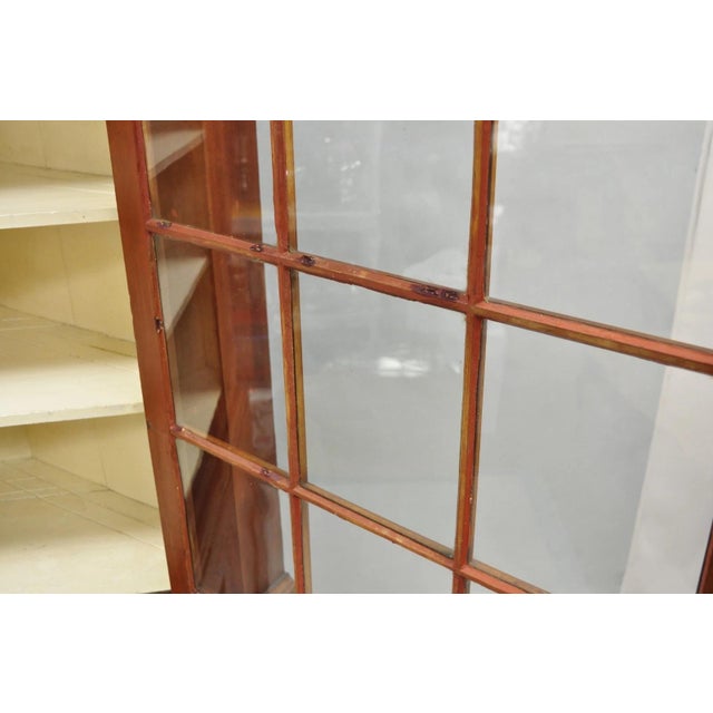 Antique Colonial Primitive Cherry Wood Glass Front Corner China Cabinet Cupboard For Sale - Image 17 of 18
