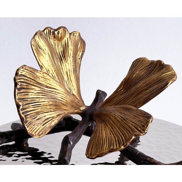 Silver Vintage Michael Aram Silver & Gold Ginkgo Leaf Glass Lidded Jar For Sale - Image 8 of 11