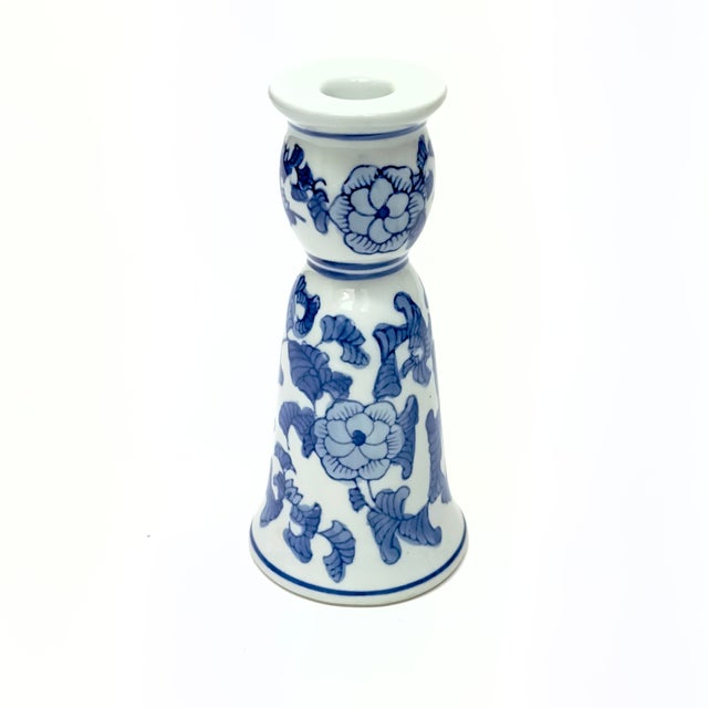 Ceramic Multiple Shape & Style Blue & White Ceramic Candleholder Curation - Group of 5 For Sale - Image 7 of 10