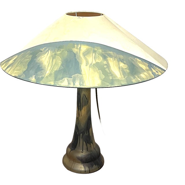 Pate De Verre Fabric Shade Table Lamp, 1950s For Sale