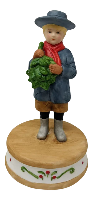 Vintage 1980s Christmas Musical Figurine - Gorham Christmas Traditions - Old World Christmas - Boy With Miniature Tree - Christmas Decor Decoration