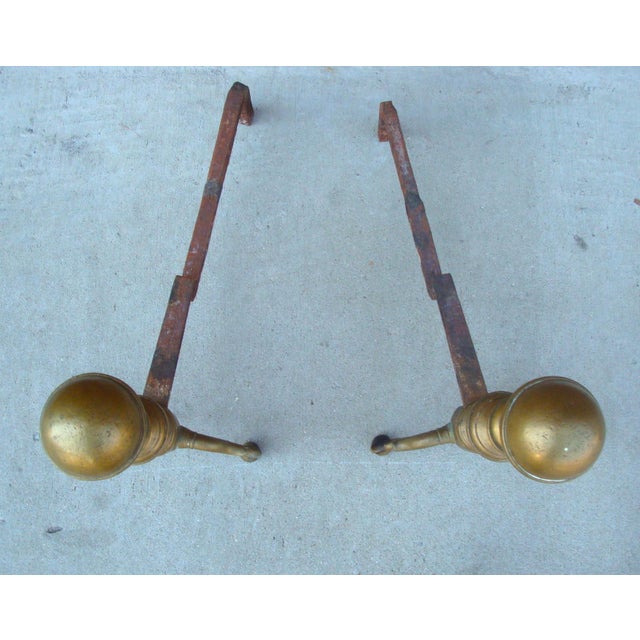 Antique Colonial Brass Ball Fireplace Andirons Pair Chairish