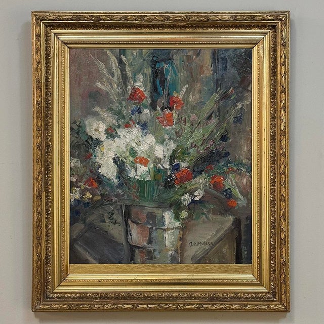 Wood Antique Framed Oil Painting on Canvas by J. E. Muller For Sale - Image 7 of 16