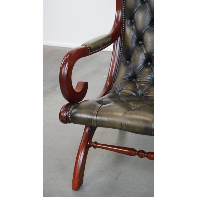 English Chesterfield Chair in Green Cowhide For Sale - Image 9 of 14