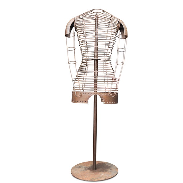 Vintage Patinated Metal Wire Frame Male & Female Mannequins, Set of 2 For Sale - Image 6 of 11