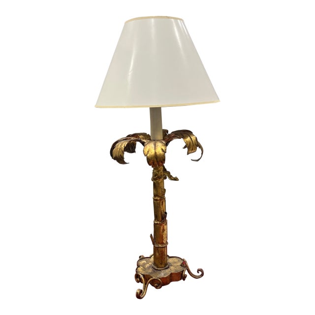 Mid-Century Modern Gilt-Metal Palm Tree Table Lamp in the Style of Maison Jansen For Sale