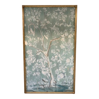 Gracie Hand-Painted Silk Chinoiserie Panel with Flowers and Birds, Framed For Sale