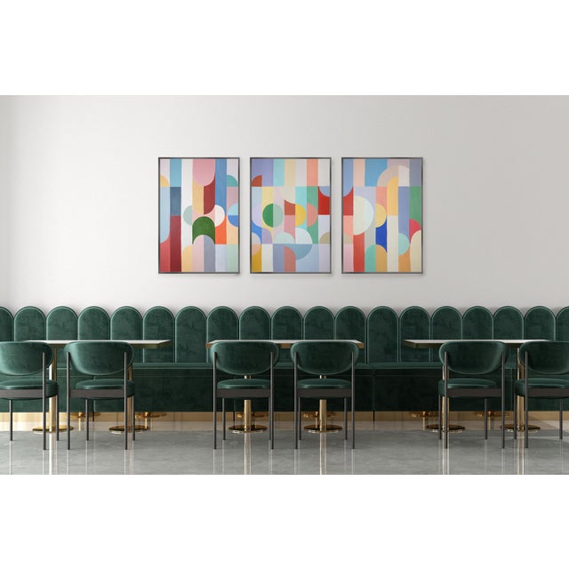 Details: Title:Chromatic Deco Radiance Medium: Acrylic on Watercolor Paper Size: 40x83 inches total, (40x28 inches, each...