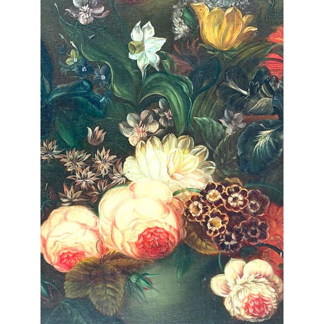 1930s Orlando Still Life Flowers Signed Oil on Canvas Ornate Gilt Frame For Sale - Image 4 of 10