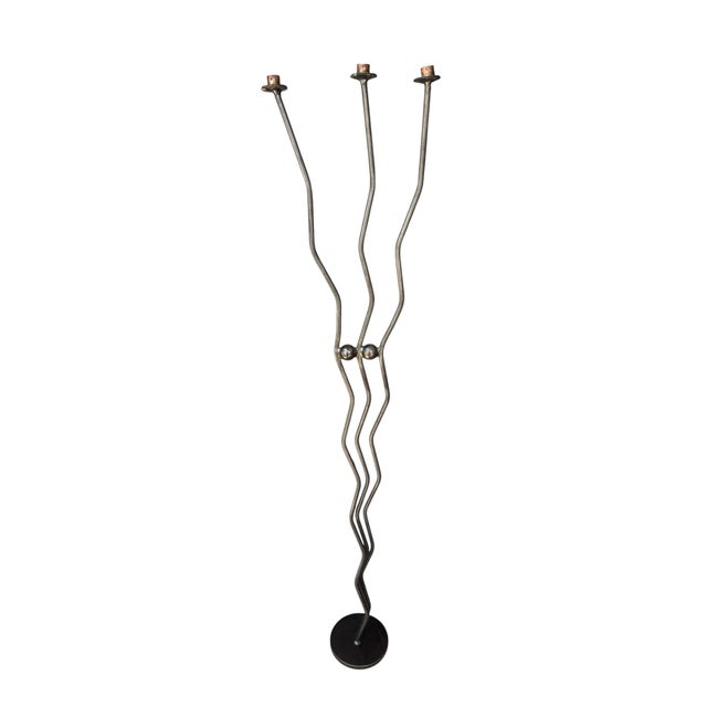 Brutalist Vintage Handmade Brutalist Wrought Iron Floor Candleholder For Sale - Image 3 of 12