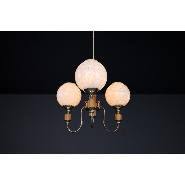 Mid-Century Modern Brass and Art Glass Chandelier, Czech Republic, 1970s For Sale - Image 9 of 10
