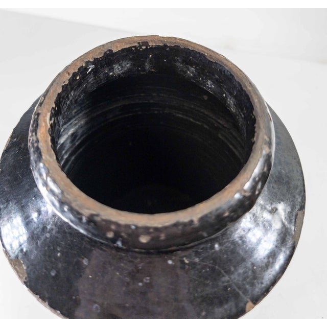 19th Century Rustic Primitive Black Glazed Redware Storage Jar For Sale - Image 9 of 12