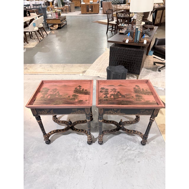 Chinoiserie Late 20th Century Decorative Japanned Chinoiserie Tray Side Tables For Sale - Image 3 of 9