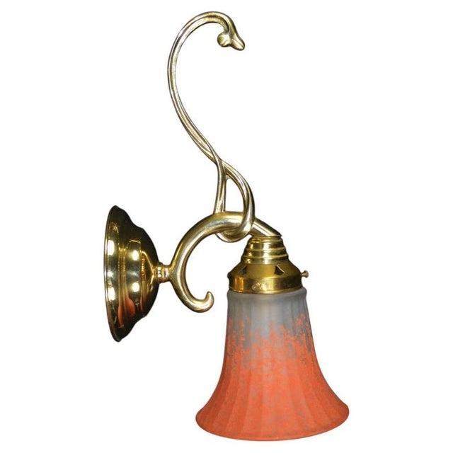 Mid-Century French Art Nouveau Brass Wall Sconce with Ribbed Glass Shade, 1950s For Sale - Image 12 of 12