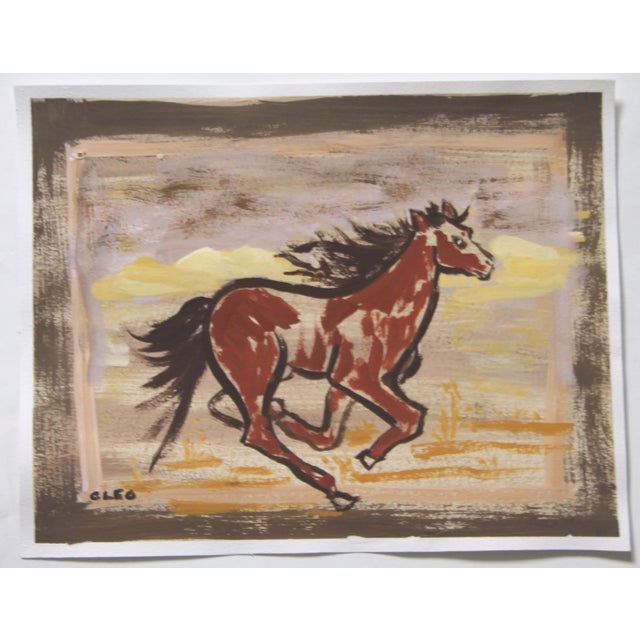 Contemporary Horse Western Americana Landscape Folk Art Minimalism Burnt Sienna Beige Yellow Original Painting by Cleo Plowden For Sale - Image 3 of 3