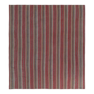 Vintage Persian Tribal Kilim in Red With Polychromatic Stripes - By Rug & Kilim For Sale
