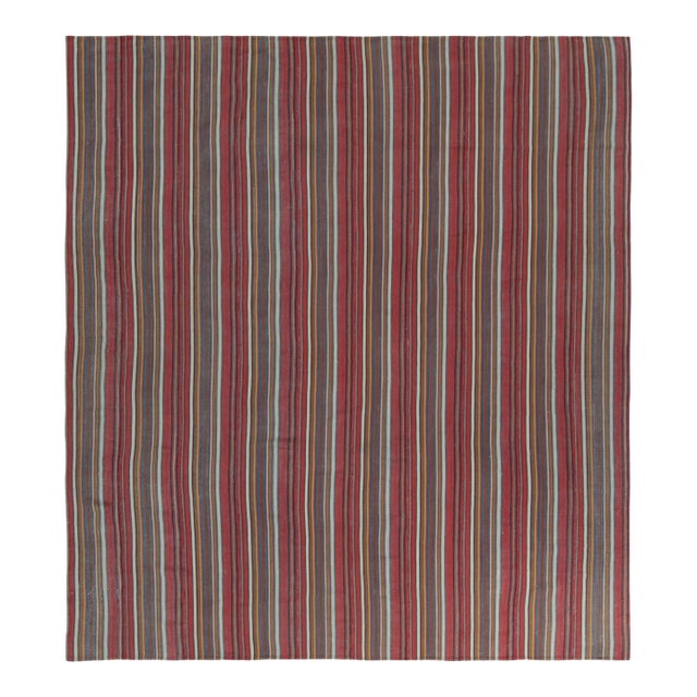 Vintage Persian Tribal Kilim in Red With Polychromatic Stripes - By Rug & Kilim For Sale