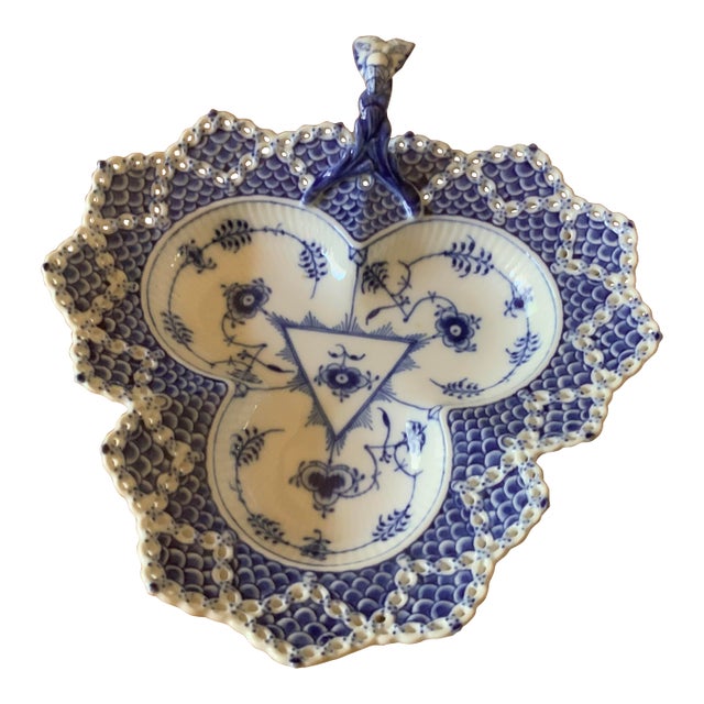 1950s Royal Copenhagen Blue Fluted Full Lace Cabaret Dish For Sale