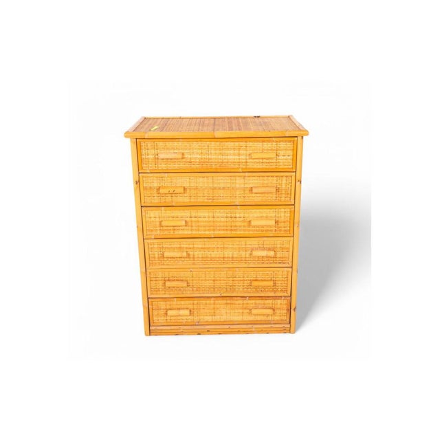 Vintage Bamboo and Woven Rattan Chest of 5 Drawers, 1970s For Sale - Image 11 of 11