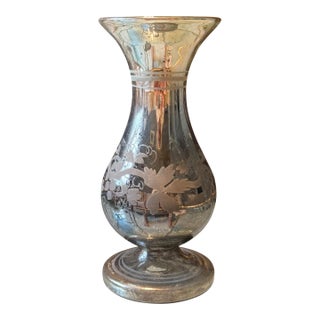 Antique European Etched Mercury Glass Vase Form Lamp Body For Sale