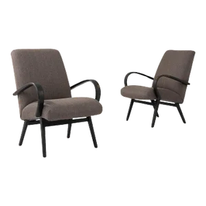 Vintage Jindřich Halabala Upholstered Armchairs, A Pair