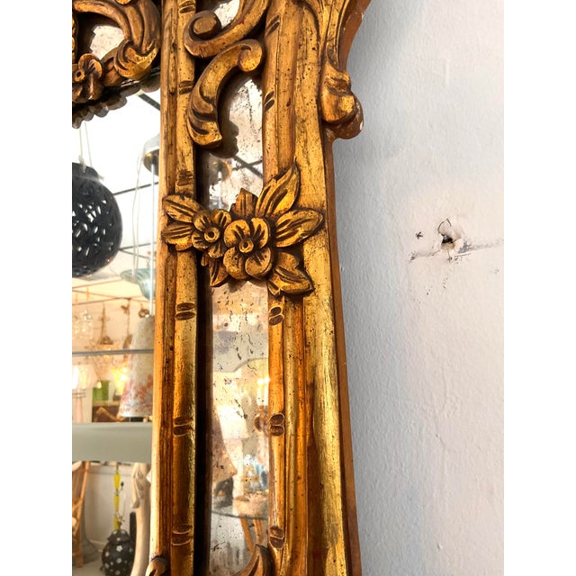 Italian Vintage Hand Craved Italian Gilt Wood Mirror For Sale - Image 3 of 11