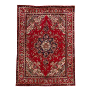 Vintage Persian Tabriz Handmade Wool Red Floral Rug