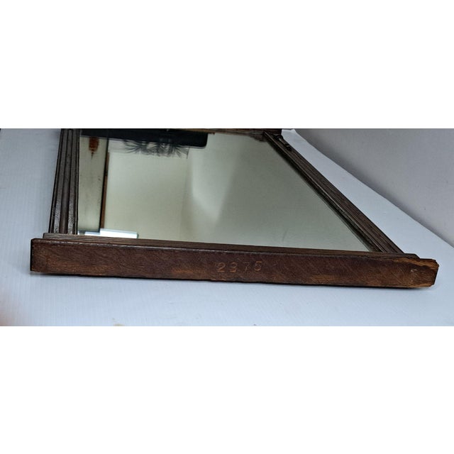 Antique 1910s Carved Oak Wall Mirror Arched Top Floral Wood Stamped #2375 32x17 For Sale - Image 10 of 12
