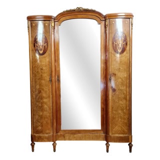 Louis XVI Wooden Wardrobe with Projecting Center, 1880s For Sale