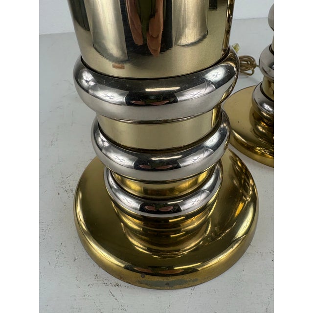 Mid-Century Mod. Chrome and Brass Modern Table Lamps/Pair For Sale In Philadelphia - Image 6 of 11