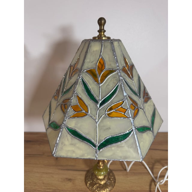 Vintage Lamp with Glass Lampshade For Sale - Image 4 of 8