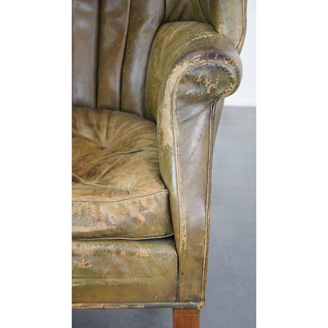 Large Antique Barrel Back Wing Chair in Leather For Sale - Image 10 of 16