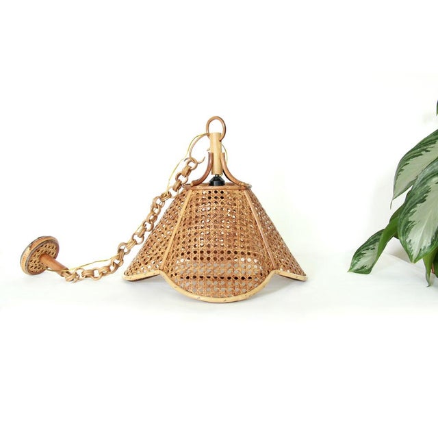 VintageOmbrellino Bamboo and Viennese Straw Ceiling Lamp, Italy, 1970s For Sale - Image 9 of 11