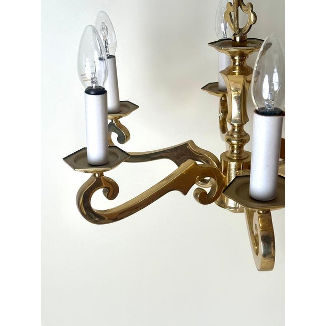 Hollywood Regency Brass 6-Arm Chandelier by Leclaire & Schäfer, 1970s For Sale - Image 10 of 16