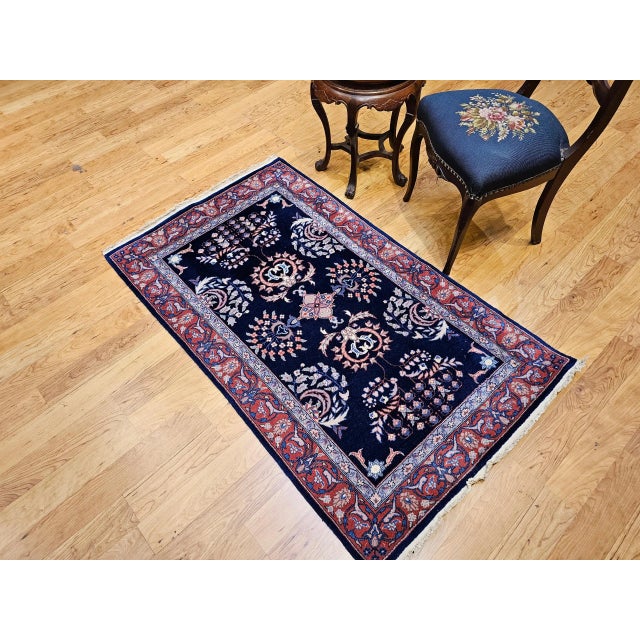 Vintage Persian Sarouk Area Rug, Handwoven Allover Floral Pattern, Navy & Red, 3’ X 5’ For Sale - Image 10 of 11