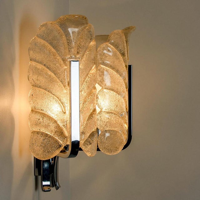 Vintage Glass Leaves Chrome Wall Lights by Carl Fagerlund for Orrefors, 1960s For Sale - Image 10 of 17