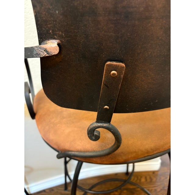 Arhaus Obra 32” Swivel Wrought Iron Bar Stools in Distressed Bronze – Pair For Sale - Image 12 of 12