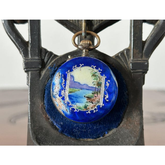 Antique French Monachina Fob Watch in Enameled Silver, 1890s For Sale - Image 4 of 7