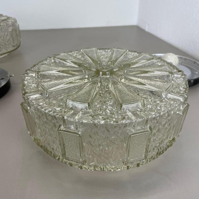Textured Glass Wall or Ceiling Lights attributed to Hillebrand Leuchten, 1970s, Set of 2 For Sale - Image 15 of 18