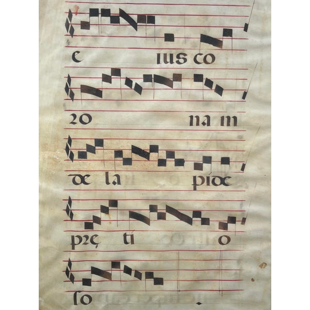 16th/17th Century Spanish Gregorian Chant Manuscript Leaf on Vellum in Glazed Silvergilt Frame. An authentic, framed...