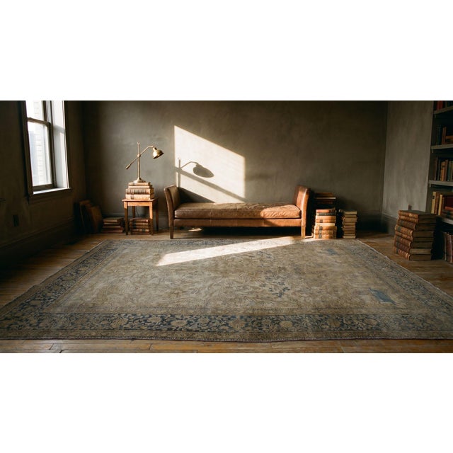 Beautiful Gray Background Color With a Foliate Pattern Antique Persian Mohtasham Kashan Rug For Sale - Image 13 of 15