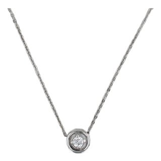 0.12ct Diamond Round Solitaire Pendant Necklace 14k White Gold 18" Cable Chain For Sale