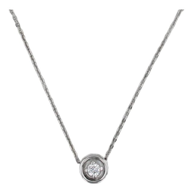 0.12ct Diamond Round Solitaire Pendant Necklace 14k White Gold 18" Cable Chain For Sale