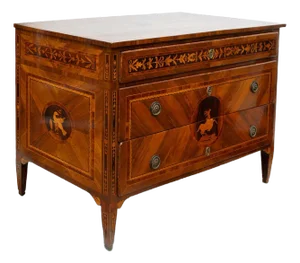 Antique Louis XVI Lombard Chest of Drawers in Precious Woods, 18th Century